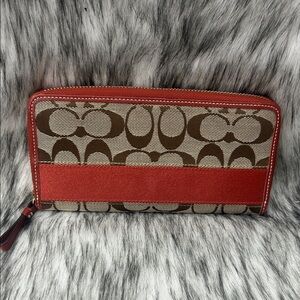 Coach signature canvas accordion zip wallet